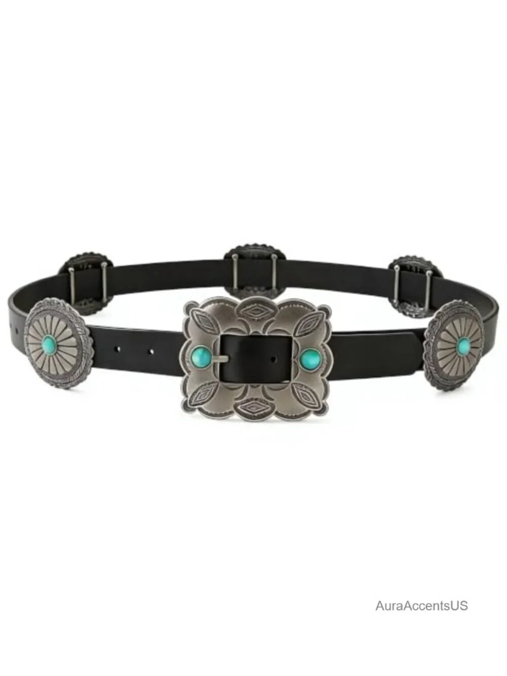 Faux Leather Western Belt with Turquoise Conchos Cowgirl Country Belt for Jeans